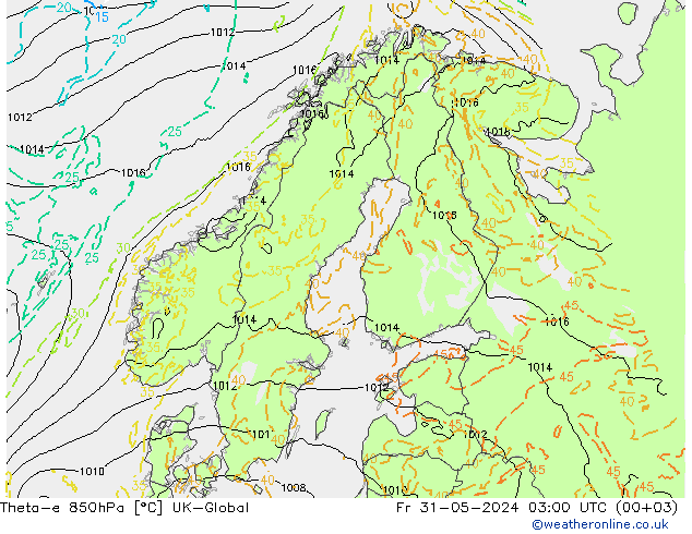 Theta-e 850hPa UK-Global  31.05.2024 03 UTC