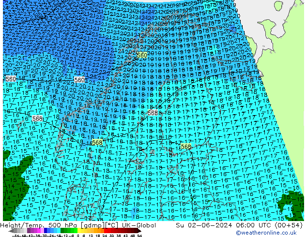 Hoogte/Temp. 500 hPa UK-Global zo 02.06.2024 06 UTC