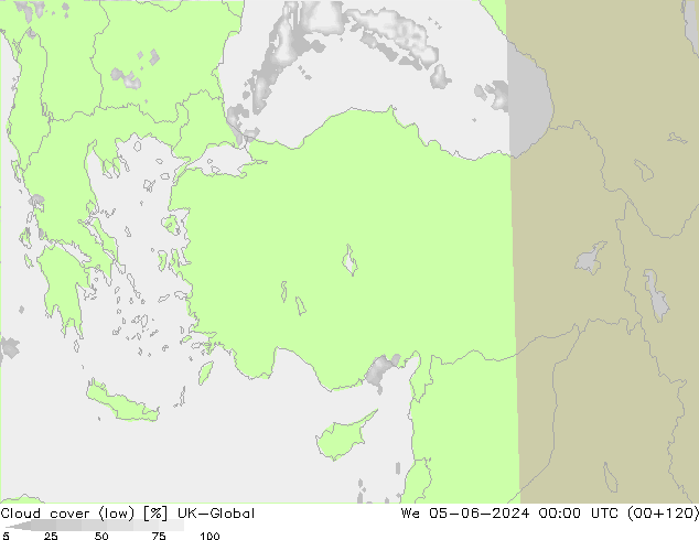 Cloud cover (low) UK-Global We 05.06.2024 00 UTC