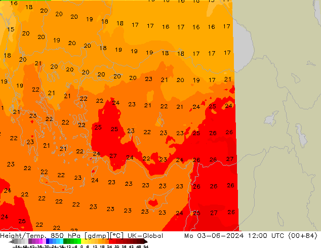 Height/Temp. 850 hPa UK-Global Mo 03.06.2024 12 UTC