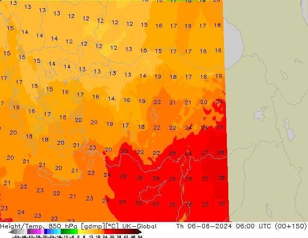 Géop./Temp. 850 hPa UK-Global jeu 06.06.2024 06 UTC