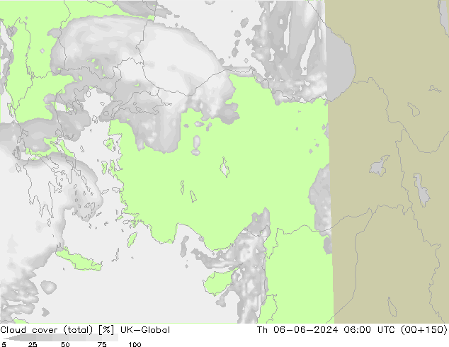 Cloud cover (total) UK-Global Th 06.06.2024 06 UTC