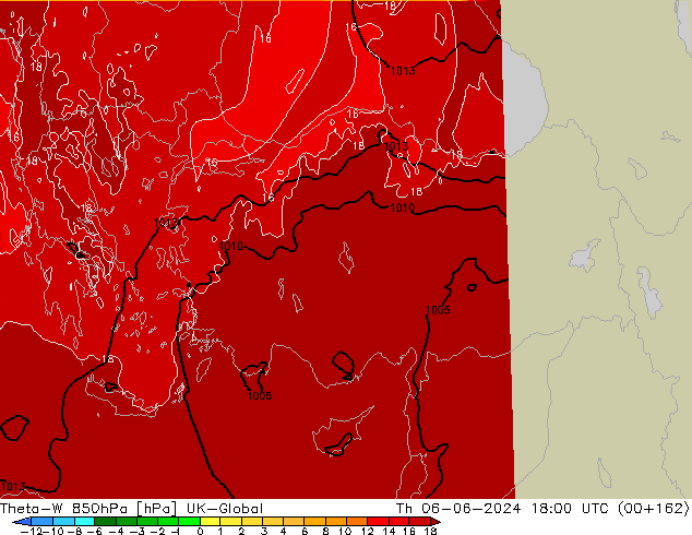 Theta-W 850hPa UK-Global do 06.06.2024 18 UTC