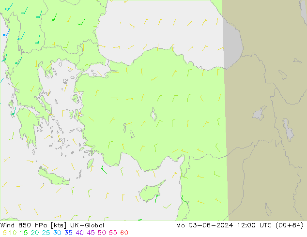 Wind 850 hPa UK-Global Po 03.06.2024 12 UTC