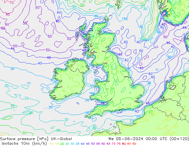 Isotachs (kph) UK-Global  05.06.2024 00 UTC
