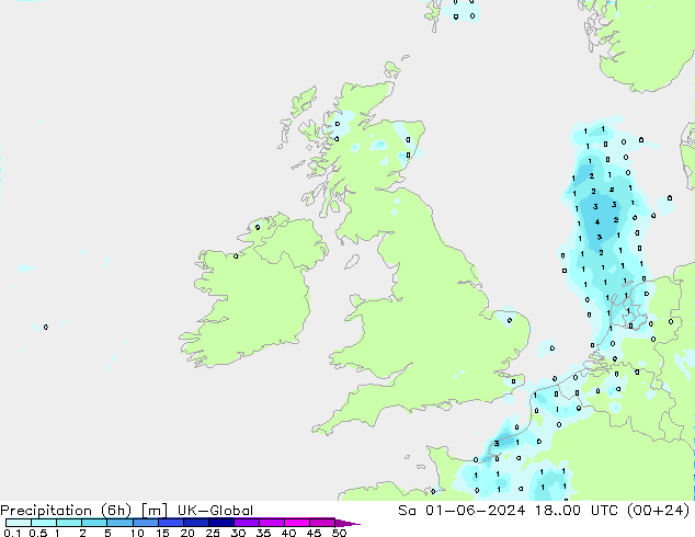 Precipitation (6h) UK-Global Sa 01.06.2024 00 UTC