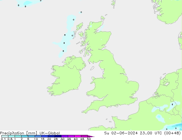 Srážky UK-Global Ne 02.06.2024 00 UTC