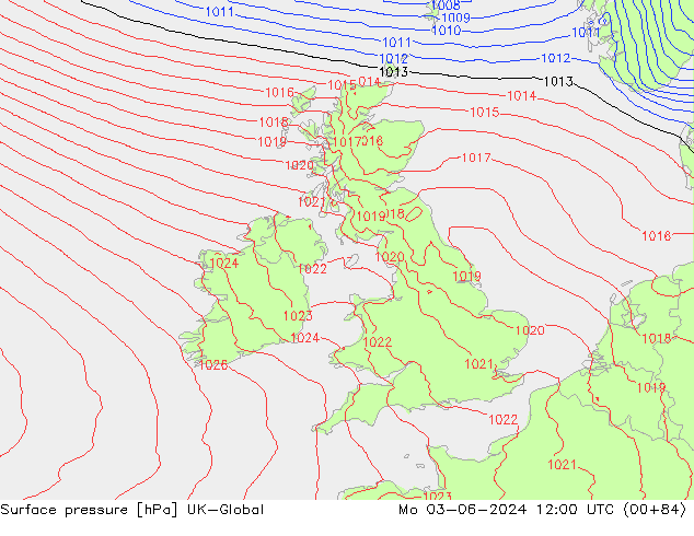 Pressione al suolo UK-Global lun 03.06.2024 12 UTC