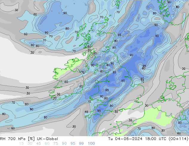 RH 700 hPa UK-Global Út 04.06.2024 18 UTC