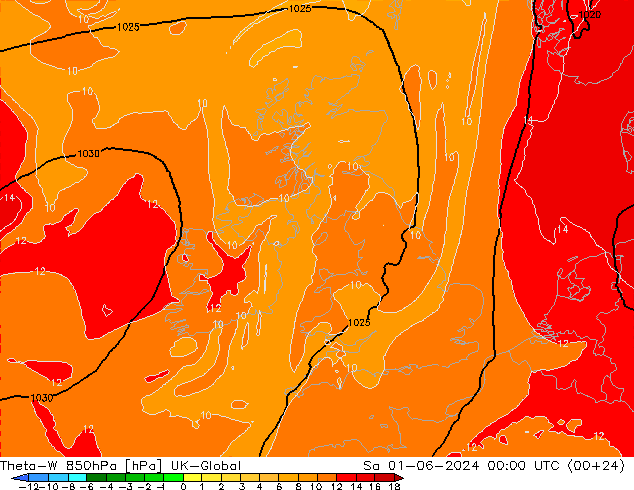 Theta-W 850hPa UK-Global Sa 01.06.2024 00 UTC