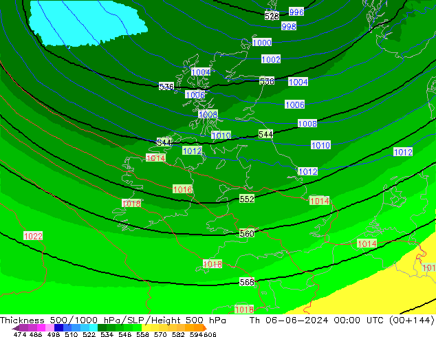 Thck 500-1000гПа UK-Global чт 06.06.2024 00 UTC