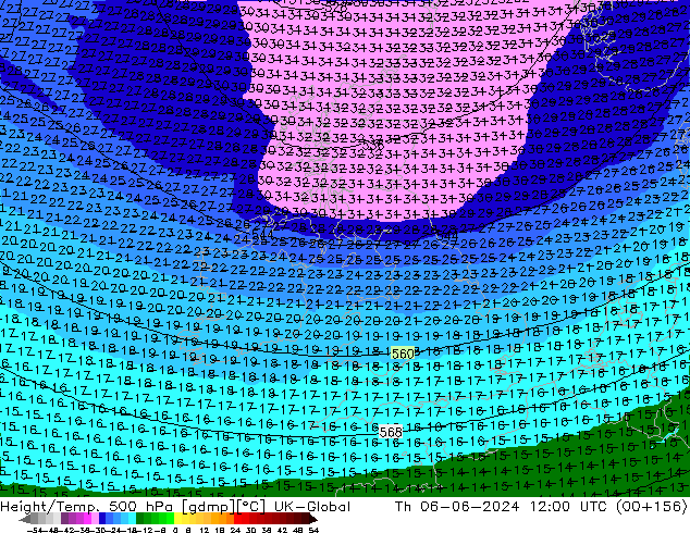 Height/Temp. 500 hPa UK-Global czw. 06.06.2024 12 UTC