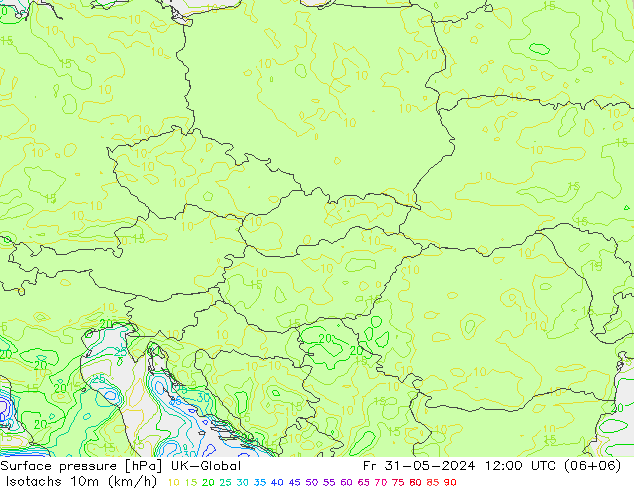 Izotacha (km/godz) UK-Global pt. 31.05.2024 12 UTC