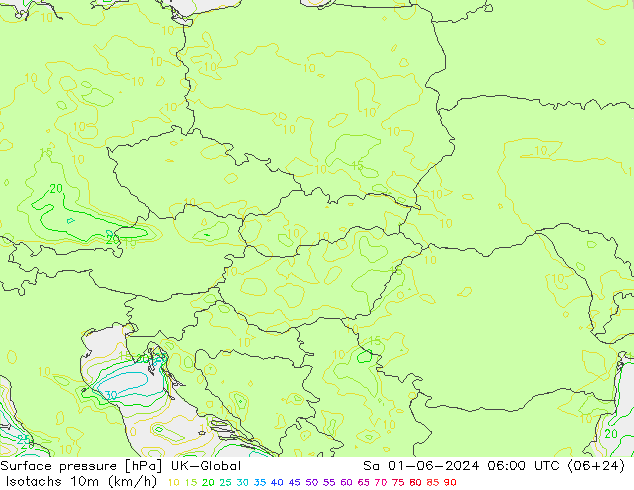 Isotachs (kph) UK-Global Sáb 01.06.2024 06 UTC