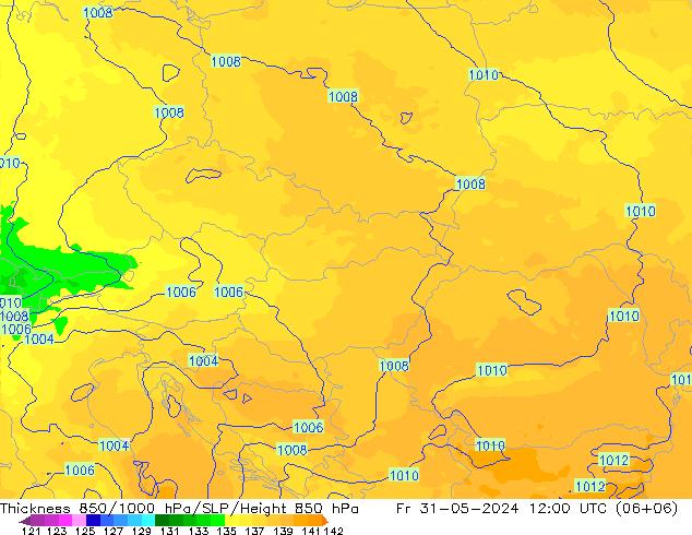 Schichtdicke 850-1000 hPa UK-Global Fr 31.05.2024 12 UTC