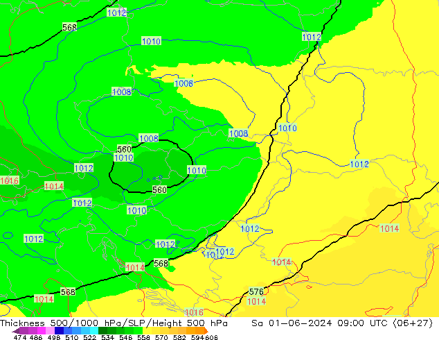 500-1000 hPa Kalınlığı UK-Global Cts 01.06.2024 09 UTC