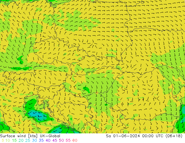 Wind 10 m UK-Global za 01.06.2024 00 UTC