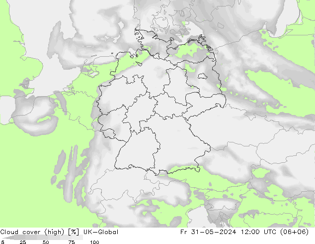 Cloud cover (high) UK-Global Fr 31.05.2024 12 UTC