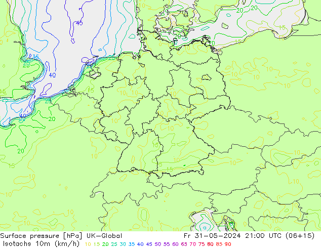 Isotachen (km/h) UK-Global vr 31.05.2024 21 UTC