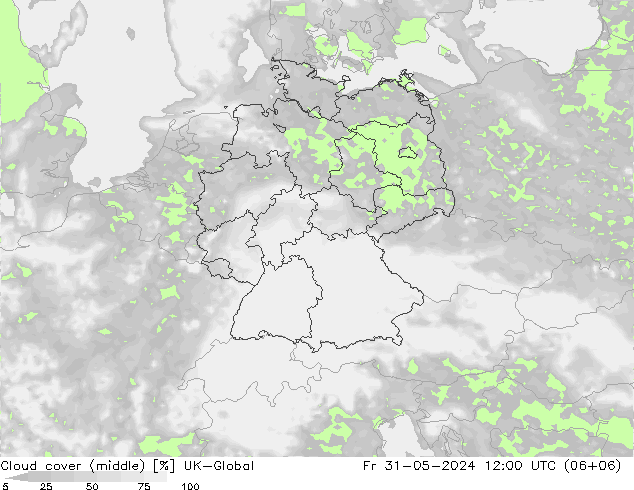 Cloud cover (middle) UK-Global Fr 31.05.2024 12 UTC