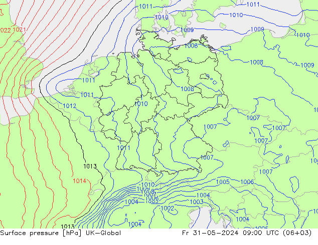 Surface pressure UK-Global Fr 31.05.2024 09 UTC