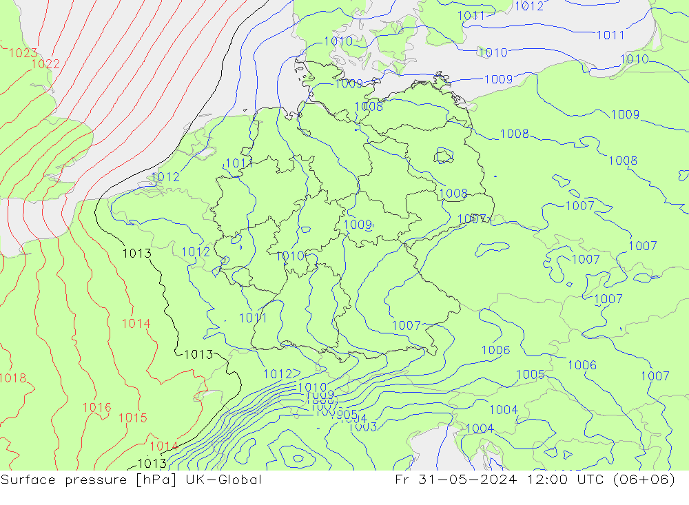 Atmosférický tlak UK-Global Pá 31.05.2024 12 UTC