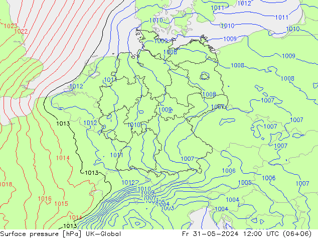 Luchtdruk (Grond) UK-Global vr 31.05.2024 12 UTC