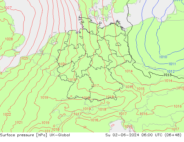 Atmosférický tlak UK-Global Ne 02.06.2024 06 UTC