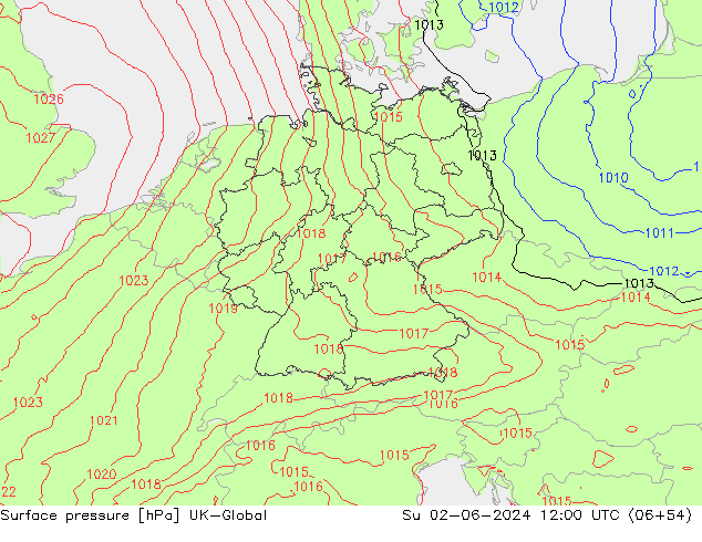 Atmosférický tlak UK-Global Ne 02.06.2024 12 UTC