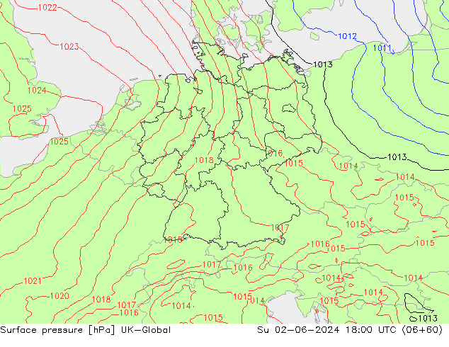 Surface pressure UK-Global Su 02.06.2024 18 UTC