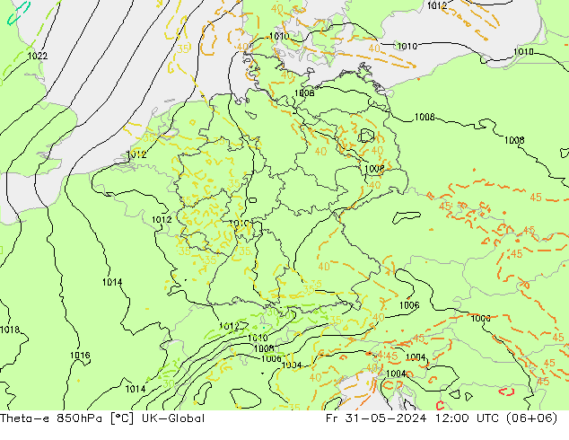 Theta-e 850гПа UK-Global пт 31.05.2024 12 UTC