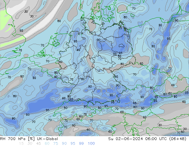 RH 700 hPa UK-Global dom 02.06.2024 06 UTC