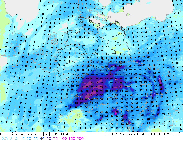 Precipitation accum. UK-Global Ne 02.06.2024 00 UTC