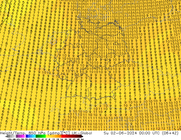 Height/Temp. 850 hPa UK-Global Ne 02.06.2024 00 UTC