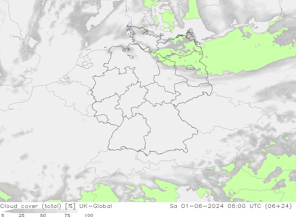 nuvens (total) UK-Global Sáb 01.06.2024 06 UTC