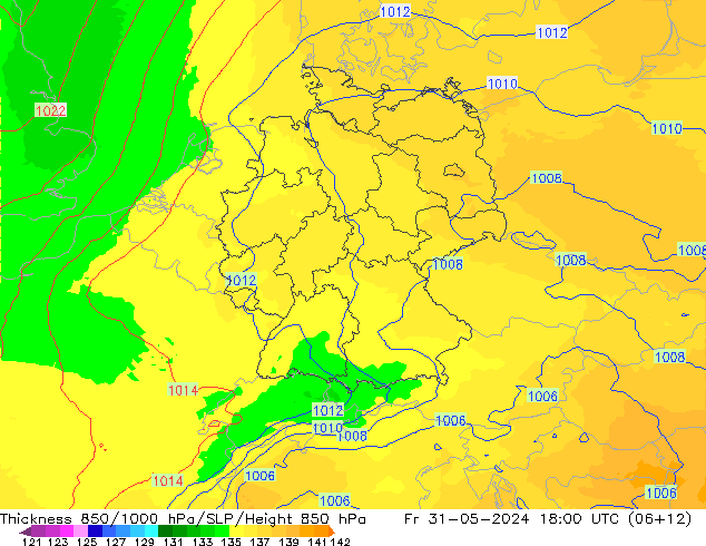 Dikte 850-1000 hPa UK-Global vr 31.05.2024 18 UTC