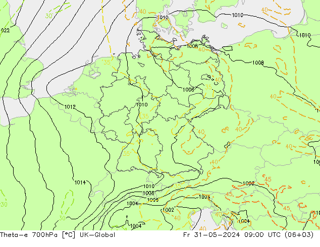 Theta-e 700гПа UK-Global пт 31.05.2024 09 UTC