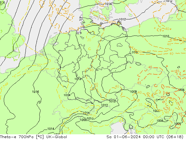 Theta-e 700hPa UK-Global So 01.06.2024 00 UTC