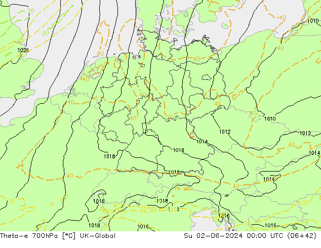 Theta-e 700hPa UK-Global Dom 02.06.2024 00 UTC