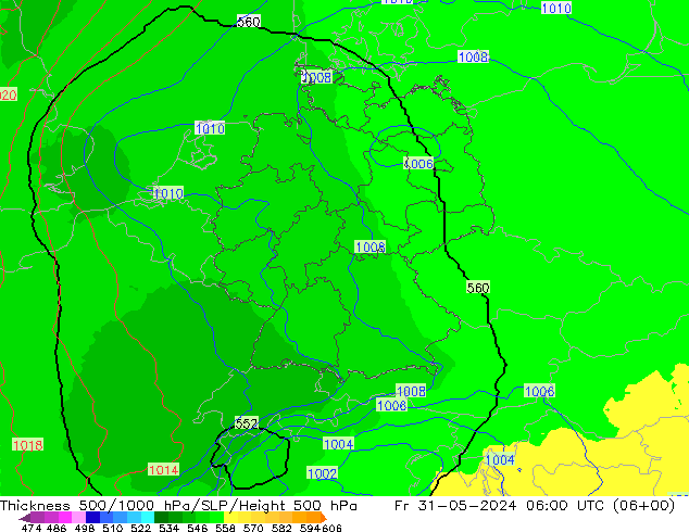 Thck 500-1000гПа UK-Global пт 31.05.2024 06 UTC