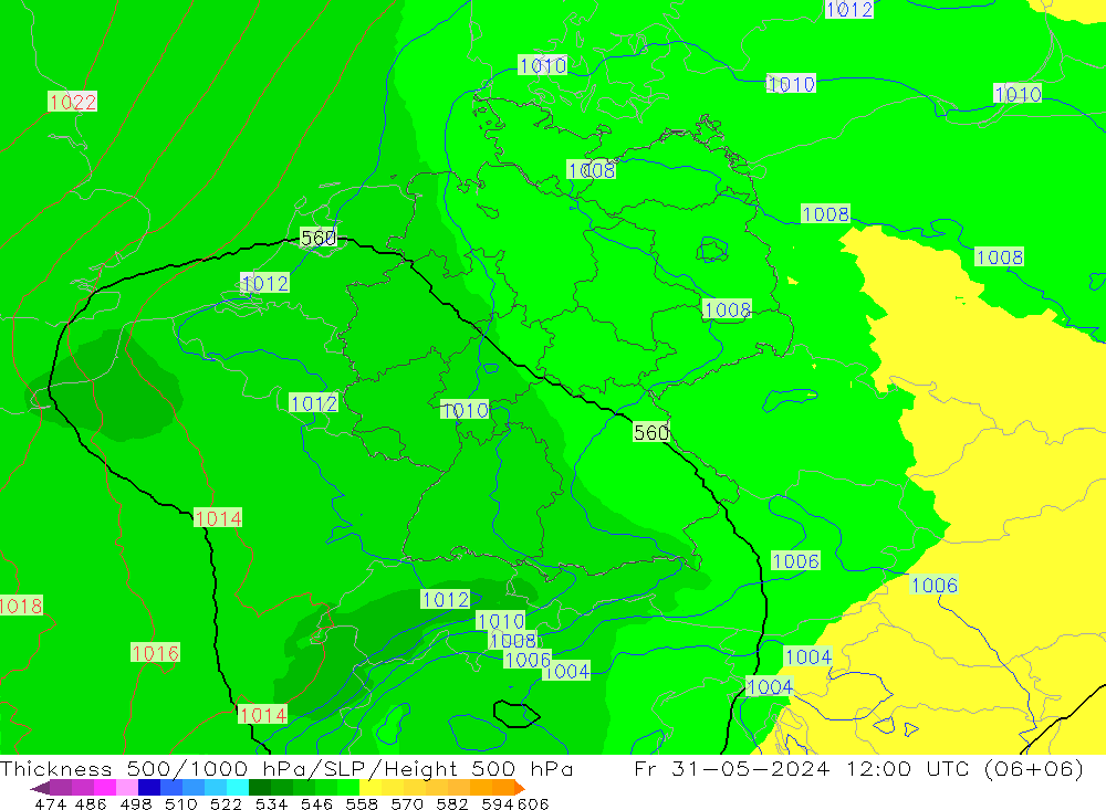 Thck 500-1000hPa UK-Global 星期五 31.05.2024 12 UTC