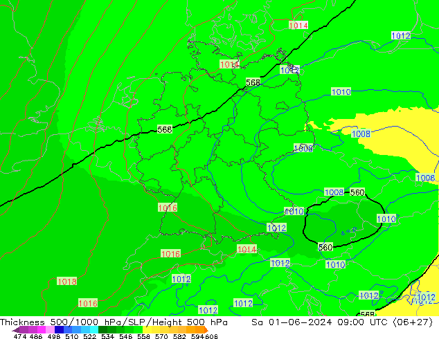 Thck 500-1000hPa UK-Global Sa 01.06.2024 09 UTC