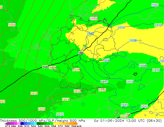 Thck 500-1000hPa UK-Global sab 01.06.2024 12 UTC