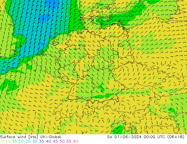 Surface wind UK-Global So 01.06.2024 00 UTC