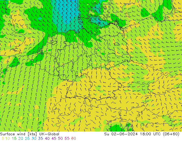 Vento 10 m UK-Global Dom 02.06.2024 18 UTC