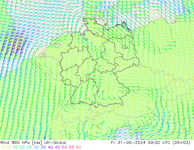 Vento 850 hPa UK-Global Sex 31.05.2024 09 UTC