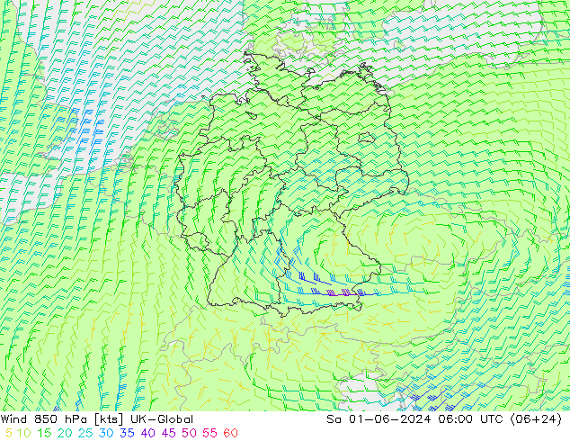 Wind 850 hPa UK-Global Sa 01.06.2024 06 UTC