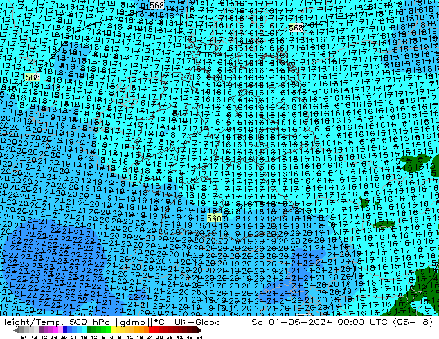 Yükseklik/Sıc. 500 hPa UK-Global Cts 01.06.2024 00 UTC