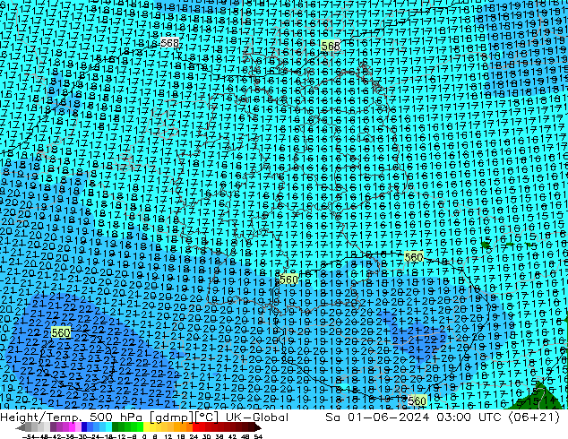 Height/Temp. 500 hPa UK-Global Sa 01.06.2024 03 UTC