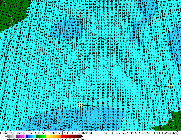 Yükseklik/Sıc. 500 hPa UK-Global Paz 02.06.2024 06 UTC